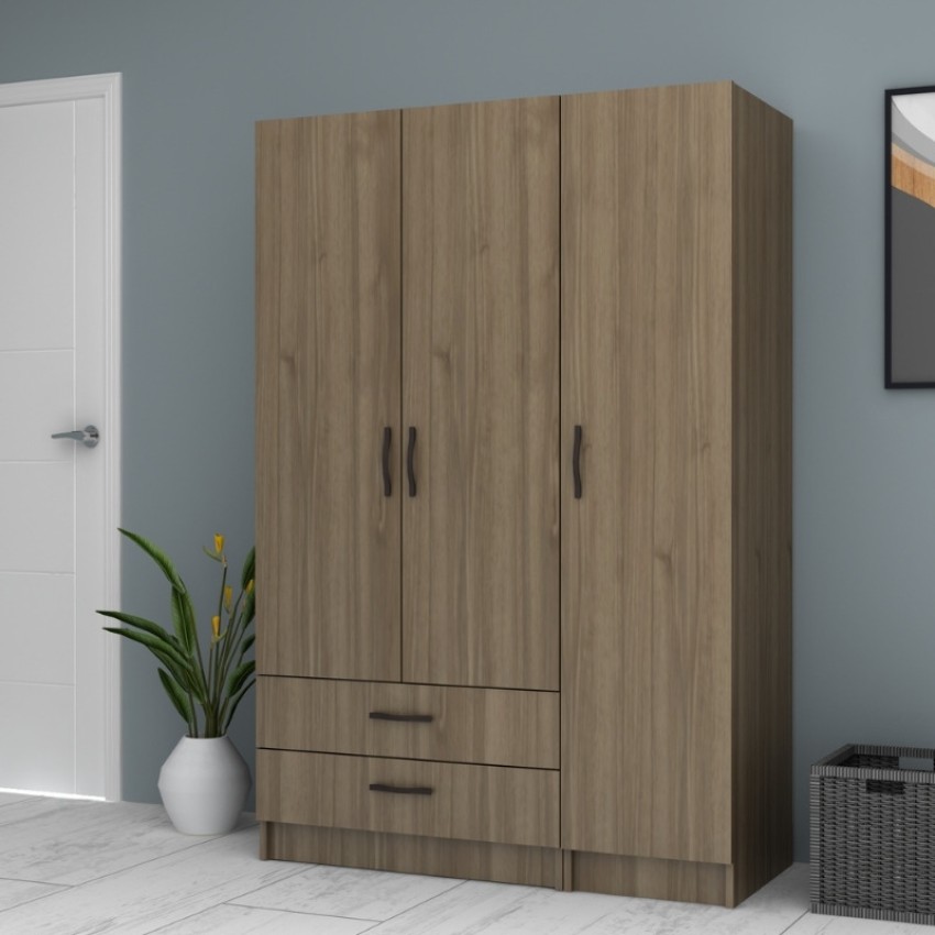 Ντουλάπα ρούχων Ricardo τρίφυλλη με συρτάρια χρώμα καρυδί 120x51,8x181εκ.