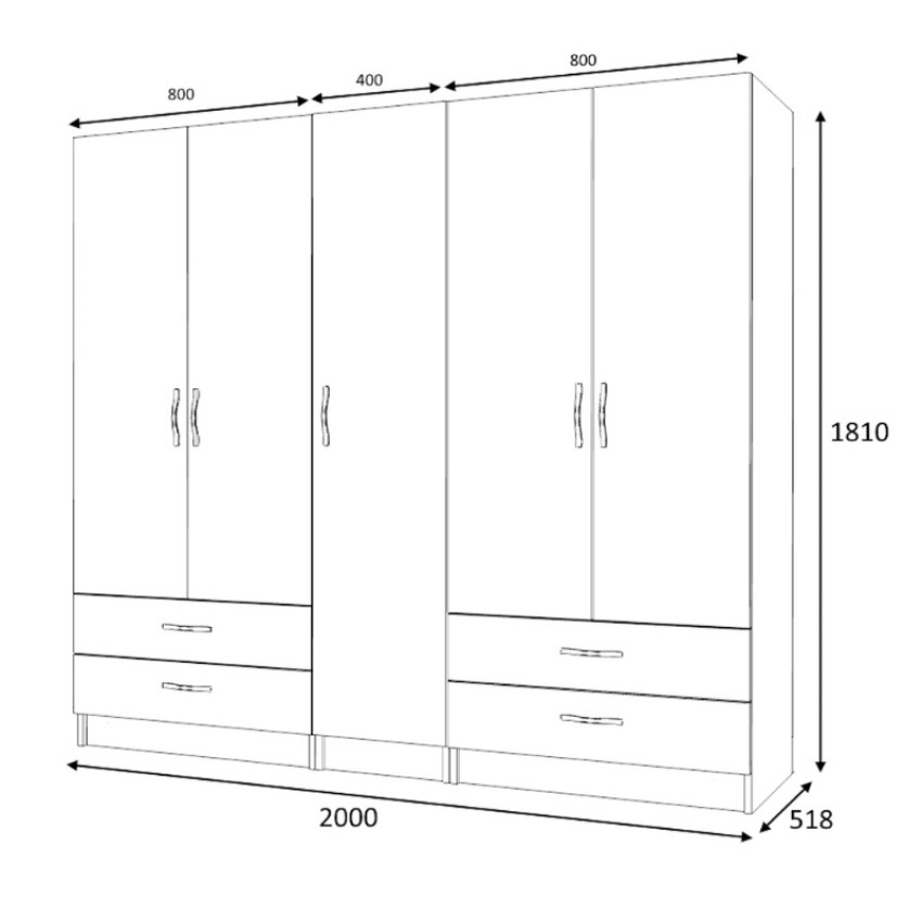 Ντουλάπα ρούχων Ricardo πεντάφυλλη χρώμα φυσικό οξιάς 200x51,8x181εκ.