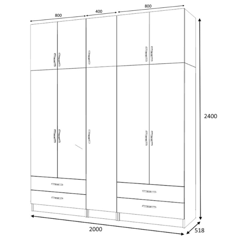 Ντουλάπα ρούχων Ricardo πεντάφυλλη με πατάρι χρώμα φυσικό οξιάς 200x51,8x240εκ.