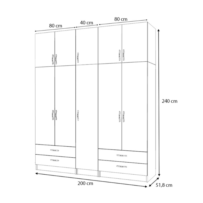 Ντουλάπα ρούχων Ricardo πεντάφυλλη με πατάρι χρώμα φυσικό οξιάς 200x51,8x240εκ.