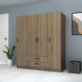 Ντουλάπα ρούχων Ricardo τετράφυλλη με συρτάρια χρώμα καρυδί 160x51,8x181εκ.