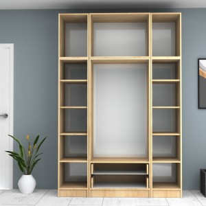 Ντουλάπα ρούχων Ricardo τετράφυλλη με πατάρι χρώμα φυσικό οξιάς 160x51,8x240εκ.