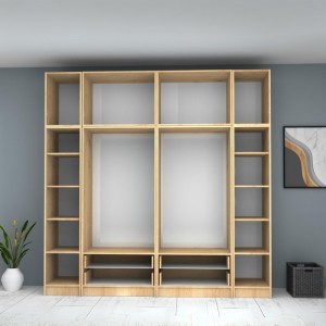 Ντουλάπα ρούχων Ricardo εξάφυλλη με πατάρι χρώμα φυσικό οξιάς 240x51,8x240εκ.