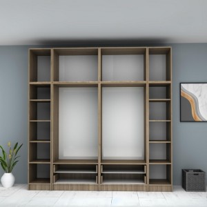 Ντουλάπα ρούχων Ricardo εξάφυλλη με πατάρι και συρτάρια χρώμα καρυδί 240x51,8x240εκ.