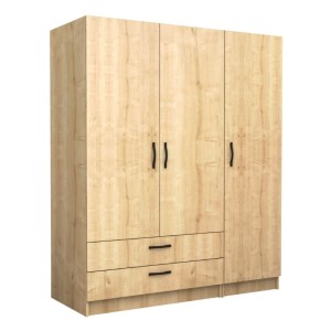 Ντουλάπα ρούχων Victoria τρίφυλλη με συρτάρια χρώμα φυσικό οξιάς 150x60x181εκ.