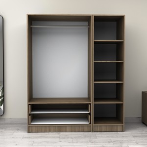 Ντουλάπα ρούχων Victoria τρίφυλλη με συρτάρια χρώμα καρυδί 150x60x181εκ.