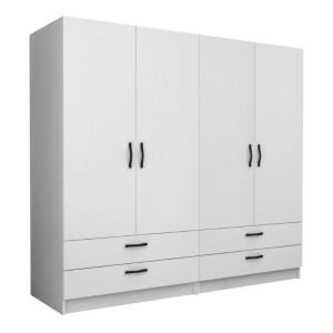 Ντουλάπα ρούχων Victoria τετράφυλλη με συρτάρια χρώμα λευκό 200x60x181εκ.