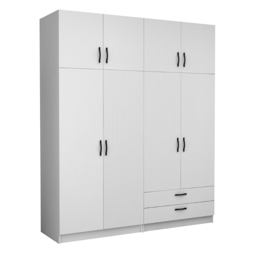 Ντουλάπα ρούχων Victoria τετράφυλλη με πατάρι και συρτάρια χρώμα λευκό 200x60x240εκ.