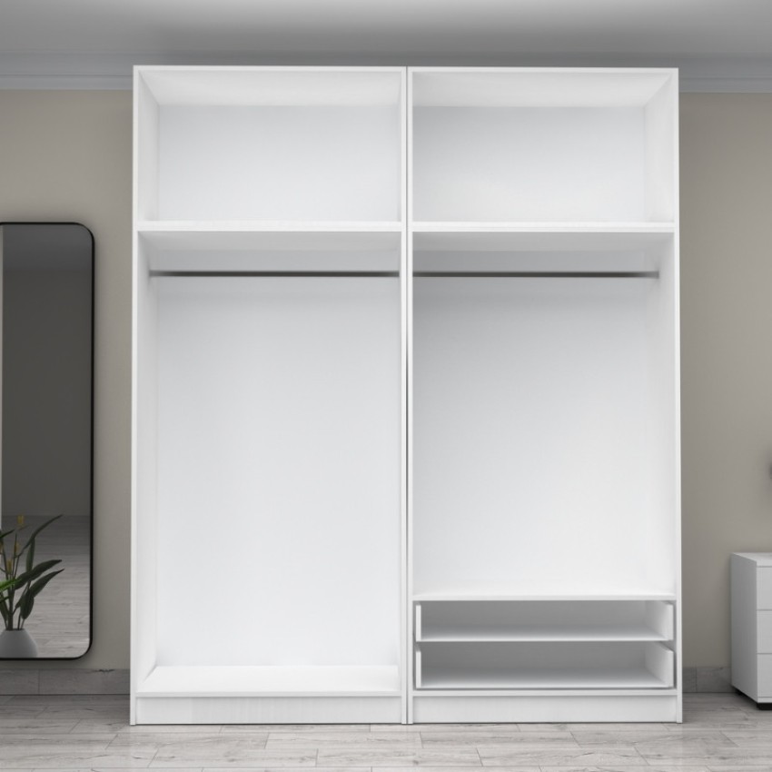 Ντουλάπα ρούχων Victoria τετράφυλλη με πατάρι και συρτάρια χρώμα λευκό 200x60x240εκ.