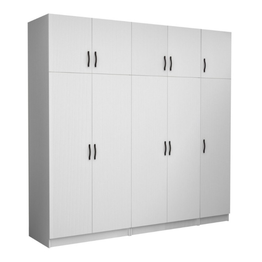 Ντουλάπα ρούχων Victoria πεντάφυλλη με πατάρι χρώμα λευκό 250x60x240εκ.