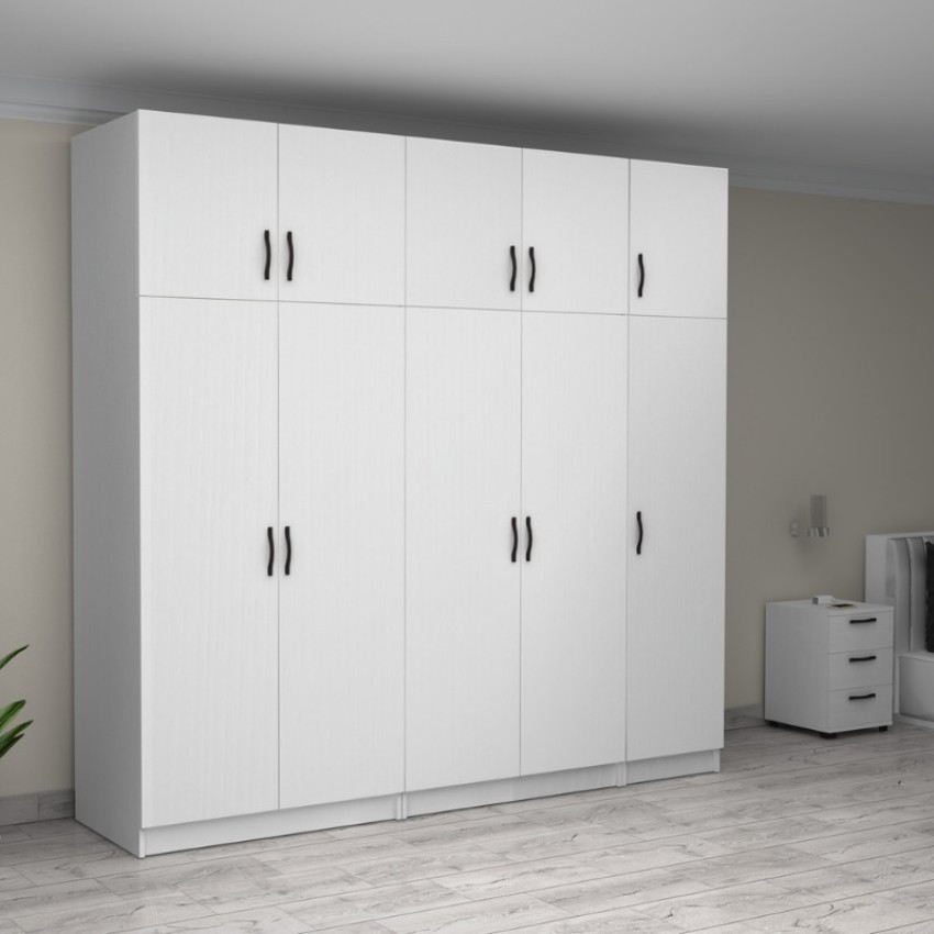 Ντουλάπα ρούχων Victoria πεντάφυλλη με πατάρι χρώμα λευκό 250x60x240εκ.