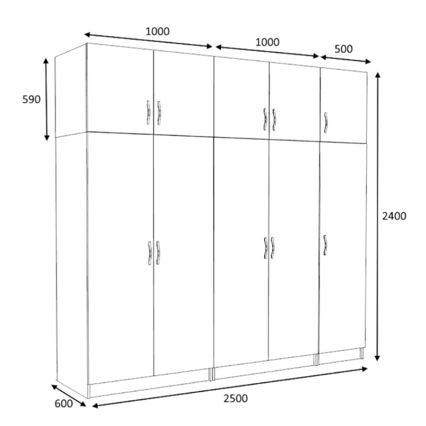 Ντουλάπα ρούχων Victoria πεντάφυλλη με πατάρι χρώμα λευκό 250x60x240εκ.