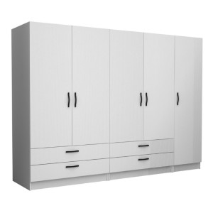 Ντουλάπα ρούχων Victoria πεντάφυλλη με συρτάρια χρώμα λευκό 250x60x181εκ.