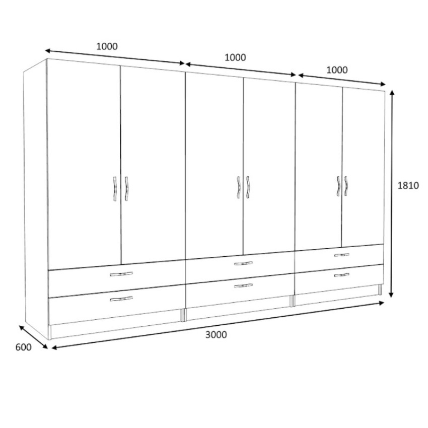 Ντουλάπα ρούχων Victoria εξάφυλλη με συρτάρια χρώμα φυσικό οξιάς 300x60x181εκ.