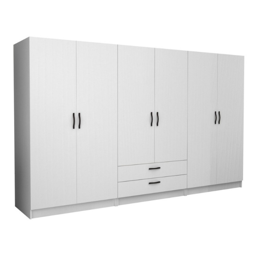 Ντουλάπα ρούχων Victoria εξάφυλλη με συρτάρια χρώμα λευκό 300x60x181εκ.