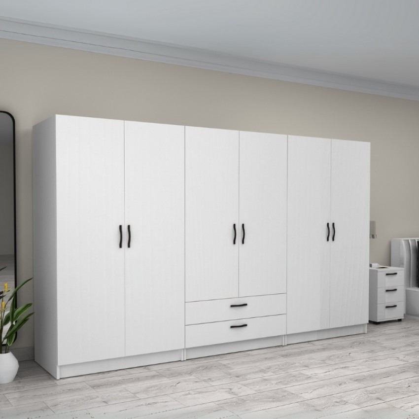 Ντουλάπα ρούχων Victoria εξάφυλλη με συρτάρια χρώμα λευκό 300x60x181εκ.