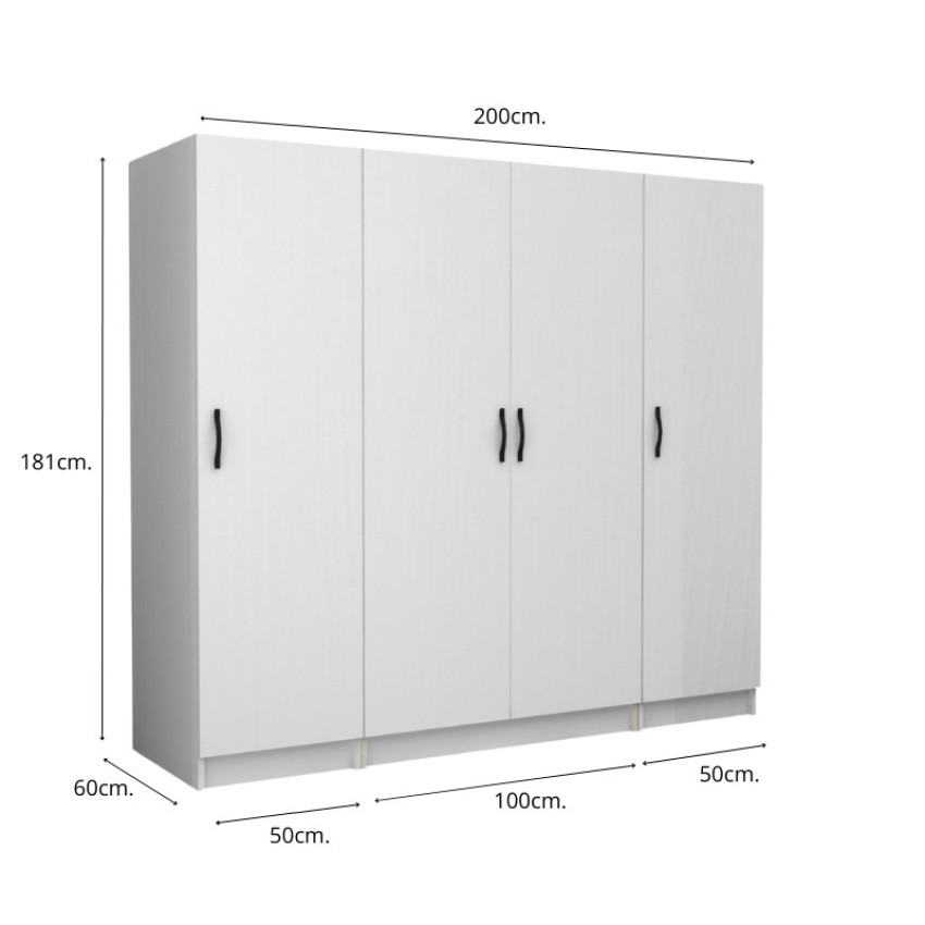 Ντουλάπα ρούχων Victoria τετράφυλλη χρώμα λευκό 200x60x181εκ.