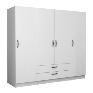 Ντουλάπα ρούχων Victoria τετράφυλλη με συρτάρια χρώμα λευκό 200x60x181εκ.