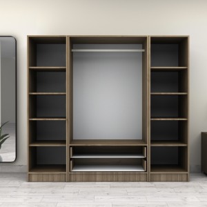 Ντουλάπα ρούχων Victoria τετράφυλλη με συρτάρια χρώμα καρυδί 200x60x181εκ.