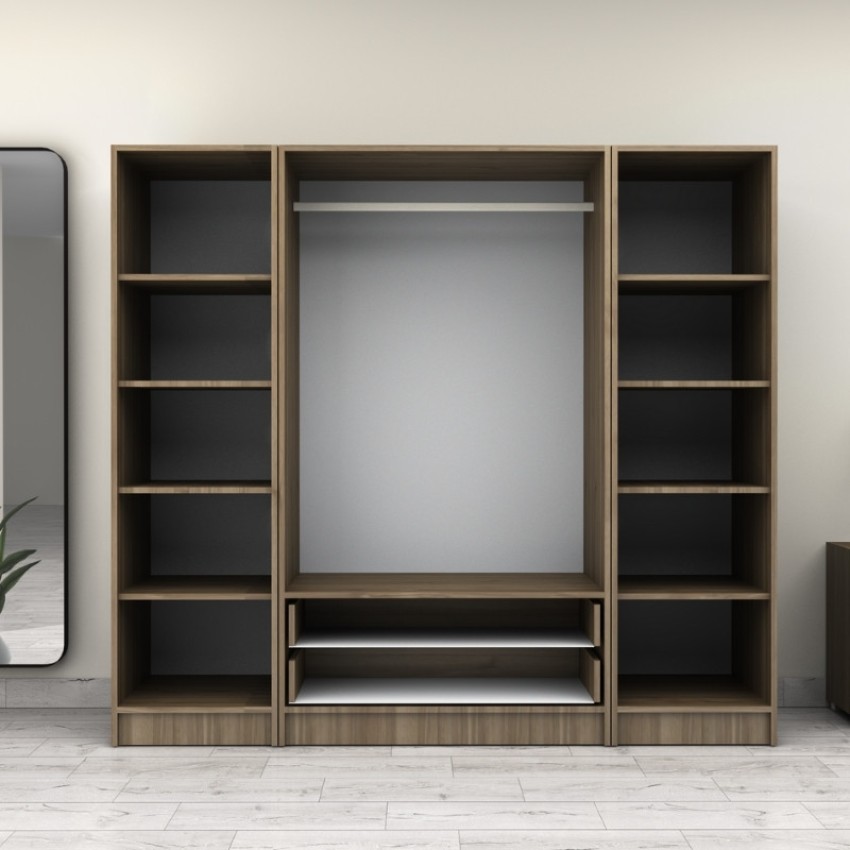 Ντουλάπα ρούχων Victoria τετράφυλλη με συρτάρια χρώμα καρυδί 200x60x181εκ.