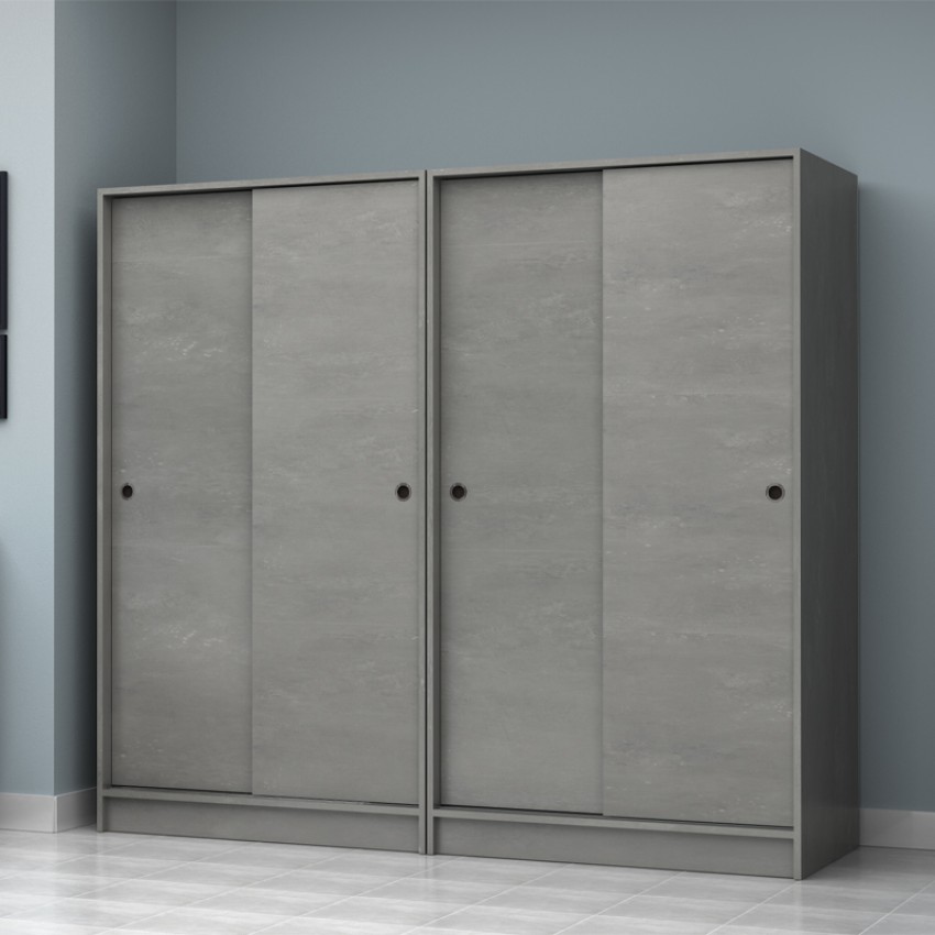 Ντουλάπα ρούχων Regio τετράφυλλη συρόμενη χρώμα γκρι σκυροδέματος 200x60x181εκ.