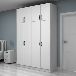 Ντουλάπα ρούχων Vivian τετράφυλλη με πατάρι χρώμα λευκό 160x51,8x240εκ.