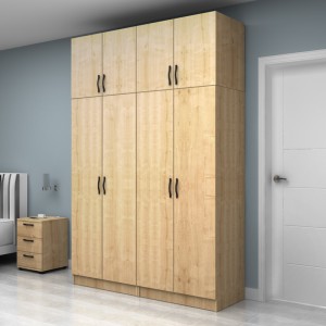 Ντουλάπα ρούχων Vivian τετράφυλλη με πατάρι χρώμα φυσικό οξιάς 160x51,8x240εκ.