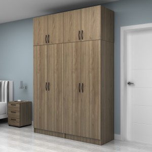 Ντουλάπα ρούχων Vivian τετράφυλλη με πατάρι χρώμα καρυδί 160x51,8x240εκ.