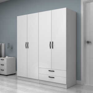 Ντουλάπα ρούχων Vivian τετράφυλλη με συρτάρια χρώμα λευκό 160x51,8x181εκ.