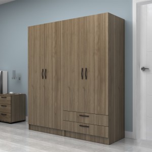 Ντουλάπα ρούχων Vivian τετράφυλλη με συρτάρια χρώμα καρυδί 160x51,8x181εκ.