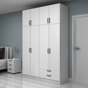 Ντουλάπα ρούχων Vivian τετράφυλλη με πατάρι και συρτάρια χρώμα λευκό 160x51,8x240εκ.