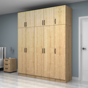 Ντουλάπα ρούχων Vivian πεντάφυλλη με πατάρι χρώμα φυσικό οξιάς 200x51,8x240εκ.