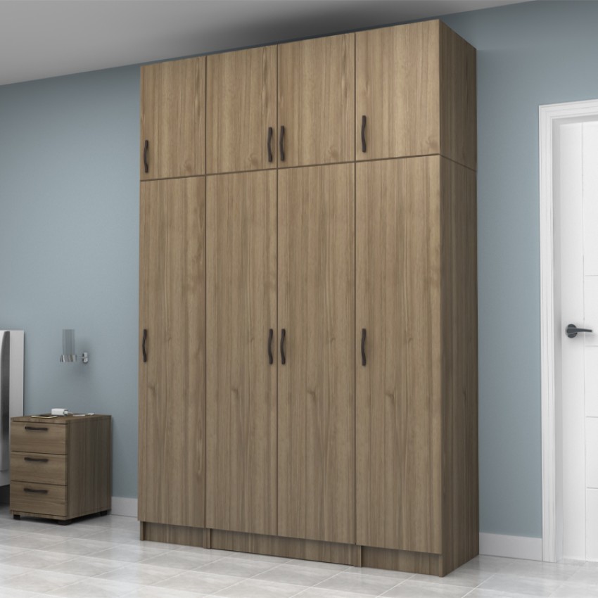 Ντουλάπα ρούχων Vivian τετράφυλλη με πατάρι χρώμα καρυδί 160x51,8x240εκ.