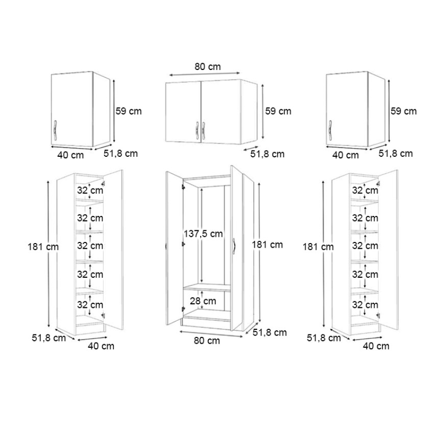 Ντουλάπα ρούχων Vivian τετράφυλλη με πατάρι χρώμα καρυδί 160x51,8x240εκ.