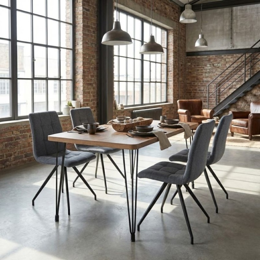 Σετ τραπεζαρία 5τμχ Roger - Bianca Mdf - ύφασμα χρώμα ακακίας - γκρι 120x70x75εκ.