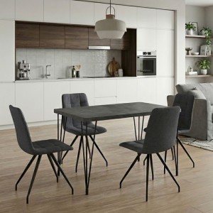 Σετ τραπεζαρία 5τμχ Roger - Bianca Mdf - ύφασμα χρώμα σκούρο γκρι σκυροδέματος - γκρι 120x70x75εκ.