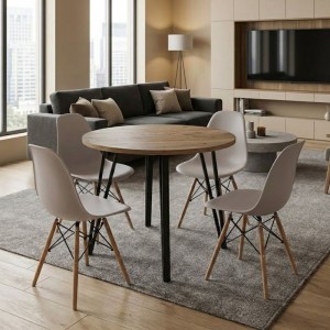 Σετ τραπεζαρία 5τμχ Xana - Nova χρώμα sepet oak - cappuccino Ø90x77,7εκ.