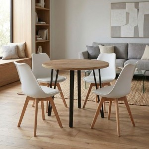 Σετ τραπεζαρία 5τμχ Xana - Viva χρώμα sepet oak - λευκό Ø90x77,7εκ.