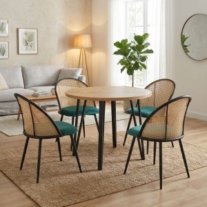 Σετ τραπεζαρία 5τμχ Xana - Jacob χρώμα sepet oak - κυπαρισσί Ø90x77,5εκ.