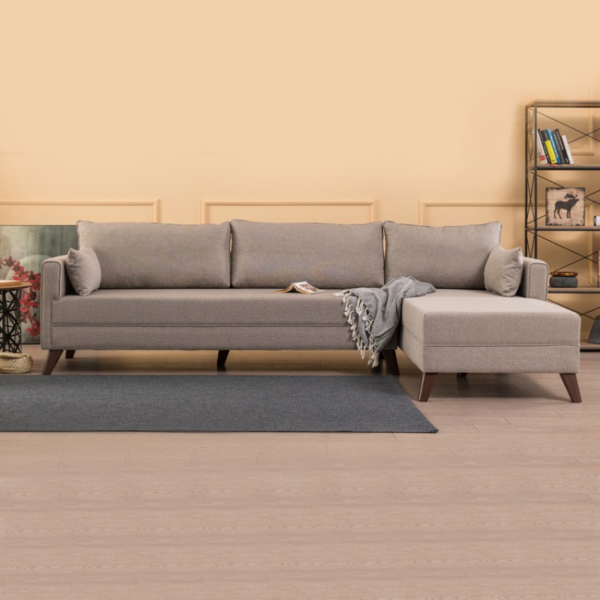 Γωνιακός καναπές Bella δεξιά γωνία υφασμάτινος χρώμα κρεμ 275x165x85εκ.