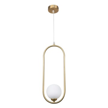 Κρεμαστό φωτιστικό σε χρυσαφί χρώμα και λευκή οπαλίνα 1XG9 D:40cm (4022-GL)