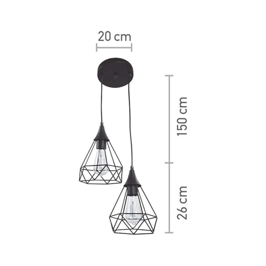 Κρεμαστό φωτιστικό από μαύρο μέταλλο 2XE27 D:20cm (4024-2-BL-ROSETTE)