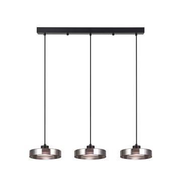Inlight Κρεμαστό φωτιστικό LED απο μαύρο μέταλλο και φιμέ γυαλί, 70x200cm, 3CCT (Θερμό- Φυσικό- Ψυχρό Φως), Φωτεινότητα 3960LMκαι 3x12W (4075-3R-Black/Smoky)
