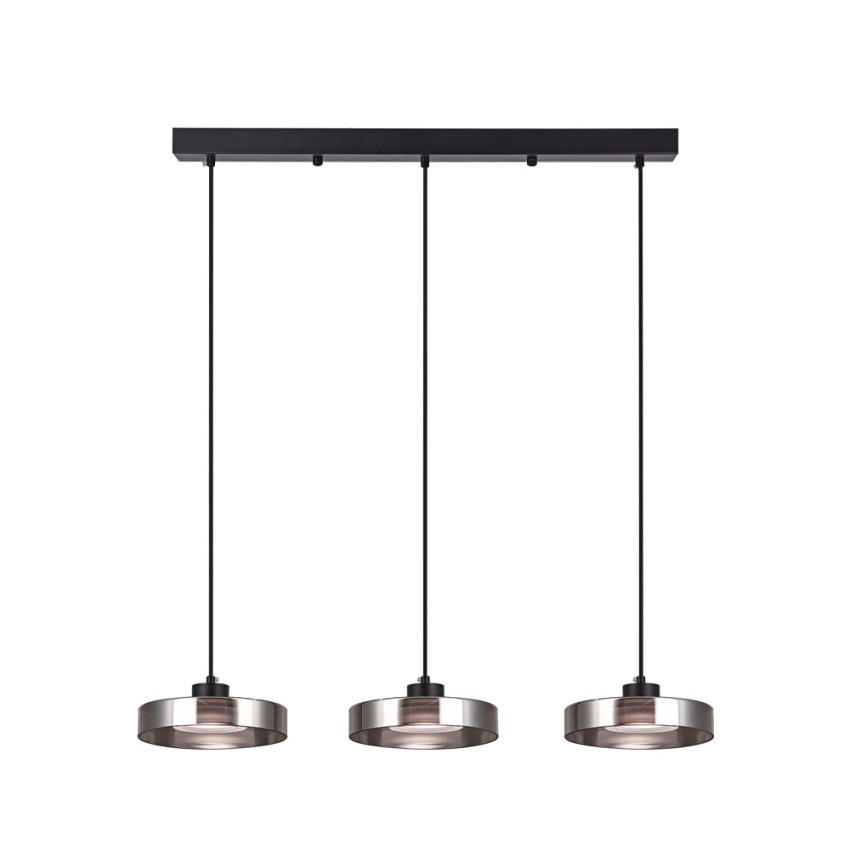 Inlight Κρεμαστό φωτιστικό LED απο μαύρο μέταλλο και φιμέ γυαλί, 70x200cm, 3CCT (Θερμό- Φυσικό- Ψυχρό Φως), Φωτεινότητα 3960LMκαι 3x12W (4075-3R-Black/Smoky)