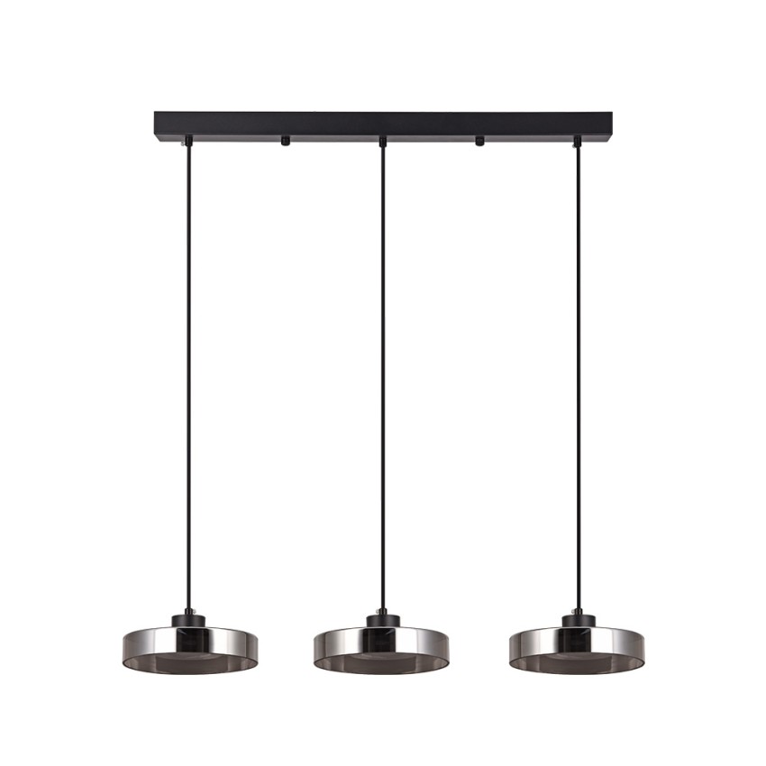 Inlight Κρεμαστό φωτιστικό LED απο μαύρο μέταλλο και φιμέ γυαλί, 70x200cm, 3CCT (Θερμό- Φυσικό- Ψυχρό Φως), Φωτεινότητα 3960LMκαι 3x12W (4075-3R-Black/Smoky)