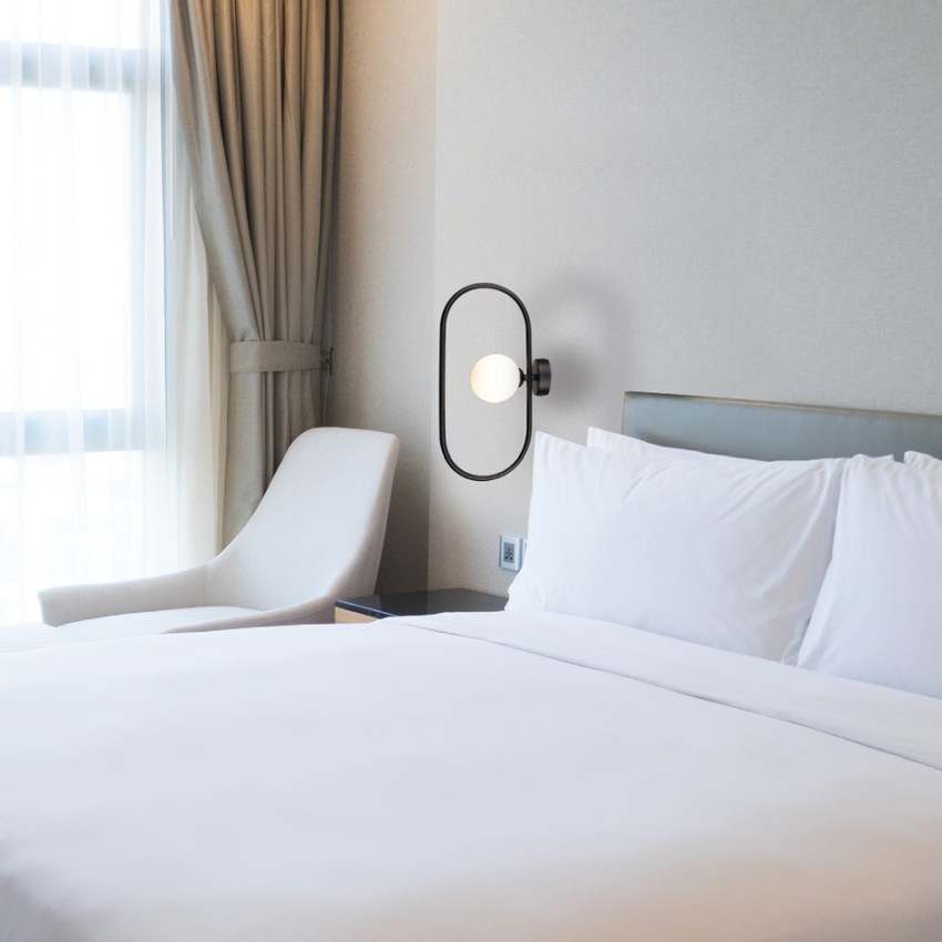 Επιτοίχιο φωτιστικό σε μαύρη απόχρωση και λευκή οπαλίνα 1XG9 D:40cm (43030-BL) Επιτοίχιο φωτιστικό σε μαύρη απόχρωση και λευκή οπαλίνα 1XG9 D:40cm (43030-BL)