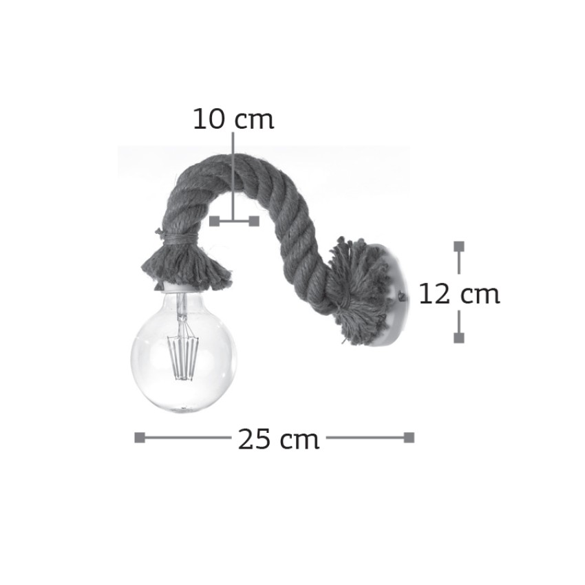 Επιτοίχιο φωτιστικό από καφέ σχοινί και λευκό μέταλλο 1XE27 D:25cm (43367-WH)
