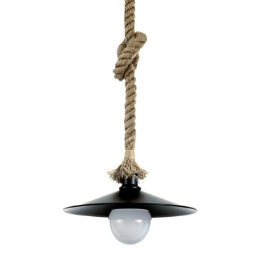 Κρεμαστό φωτιστικό από καφέ σχοινί και μαύρο μέταλλο 1XE27 D:36cm (4382-BL)