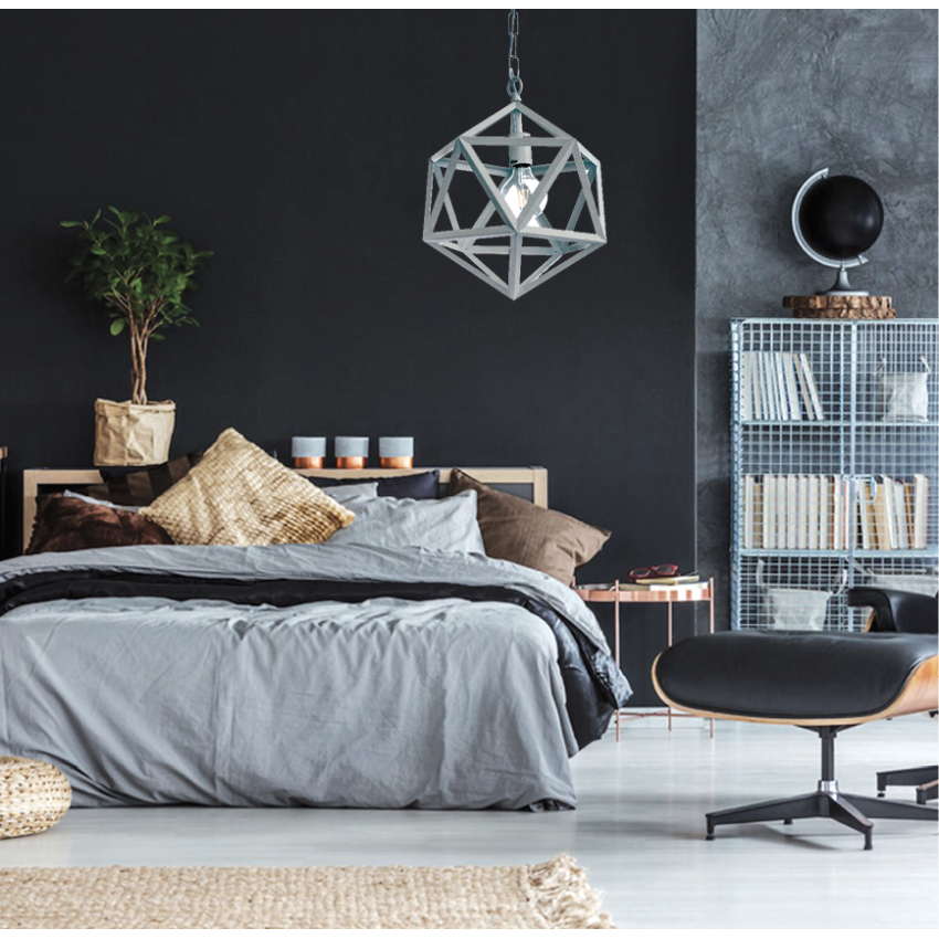 Κρεμαστό φωτιστικό από λευκό μέταλλο 1XE27 D:30cm (4418-WH)