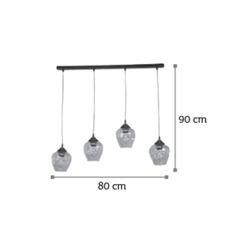 Κρεμαστό φωτιστικό από μαύρο μέταλλο και φιμέ γυαλί 4XE27 D:80cm (4474-4-BL ΡΑΓΑ)
